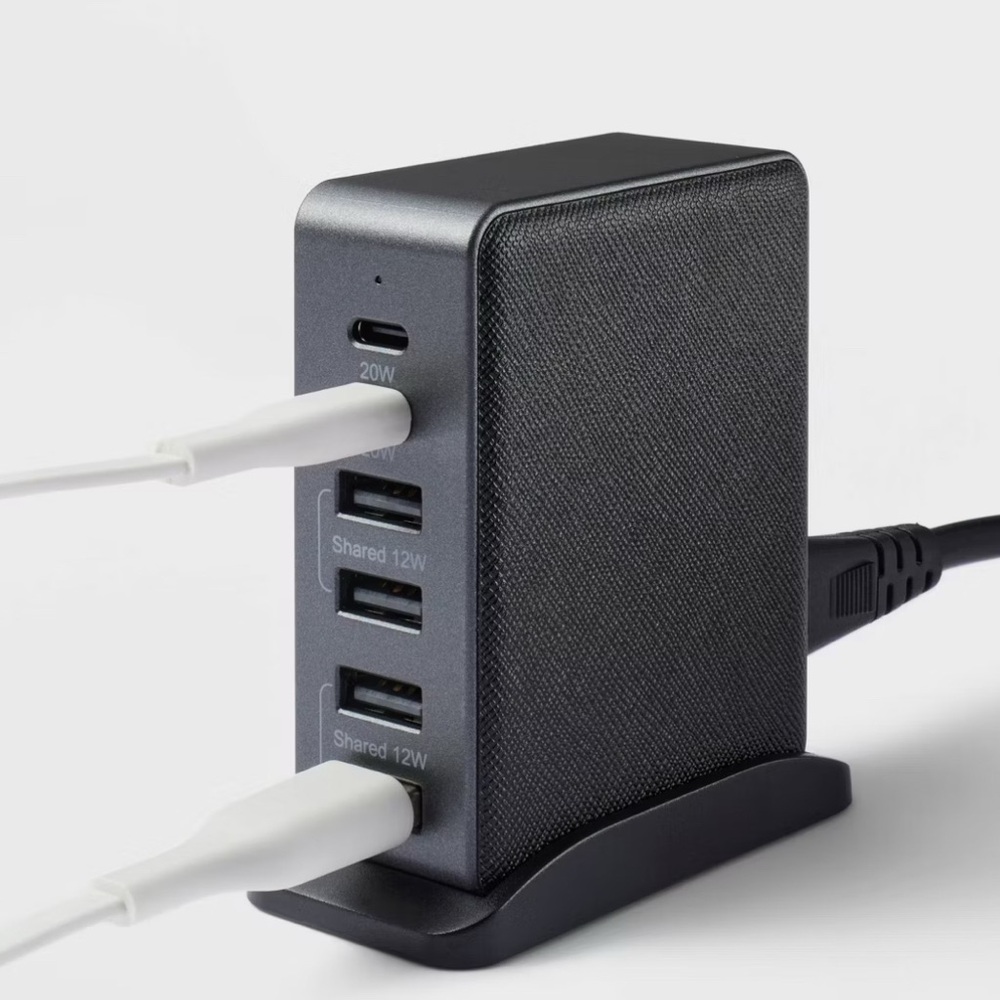 6-Port Charging Hub Vertical 2C + 4A - heyday™ Black Saffiano: USB Tower Charger
